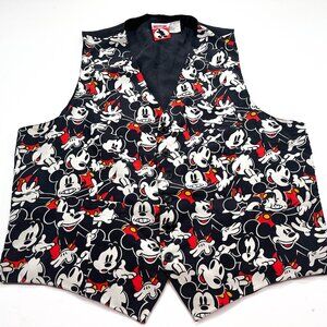 Vintage 90s Disney Mickey Inc L Silk Vest All Over Print Buckle Back Mouse